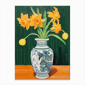 Flowers In A Vase Still Life Painting Daffodil 4 Canvas Print