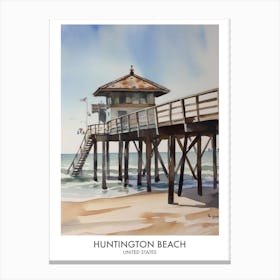Huntington Beach 4 Watercolour Travel Poster Canvas Print