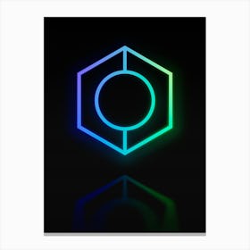 Neon Blue and Green Abstract Geometric Glyph on Black n.0395 Canvas Print