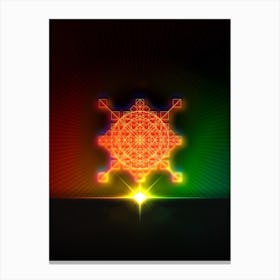 Neon Geometric Glyph in Watermelon Green and Red on Black n.0377 Canvas Print