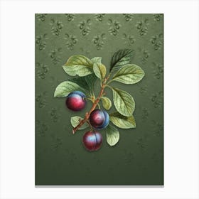 Vintage Cherry Plum Botanical on Lunar Green Pattern Canvas Print