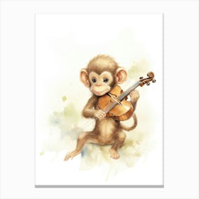 Monkey Painting Playing An Instrument Watercolour 2 Canvas Print