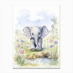 Elephant Painting Doing Calligraphy Watercolour 1 Canvas Print