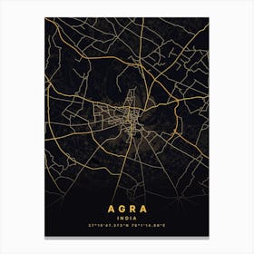 Agra India Black And Gold Map Canvas Print