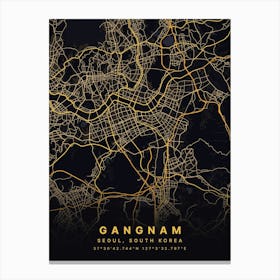 Gangnam Seoul South Korea Black And Gold Map Canvas Print