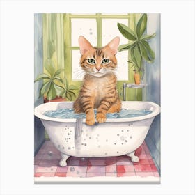 Egyptian Mau Cat In Bathtub Botanical Bathroom 1 Canvas Print