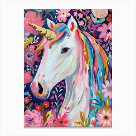 Floral Unicorn In The Meadow Floral Fauvism Inspired 2 Canvas Print