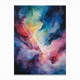 Abstract Watercolor Of A Vivid Pink Nebula With An Explosion At Its Core Galaxies Unfurling In The Canvas Print