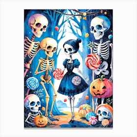 Cute Halloween Skeleton Family Painting (15) Canvas Print