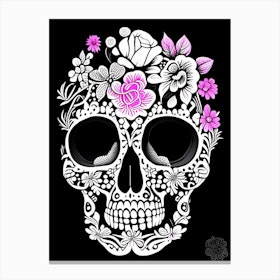 Skull With Floral Patterns Pink 2 Doodle Canvas Print