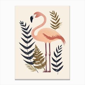 Lesser Flamingo And Ferns Minimalist Illustration 4 Canvas Print