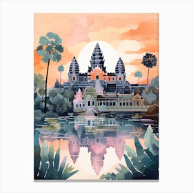 Angkor Wat   Siem Reap, Cambodia   Cute Botanical Illustration Travel 2 Canvas Print