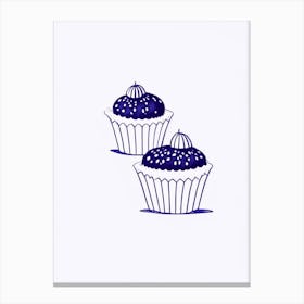 Blueberry Muffins Dessert Minimal Line Drawing 2 Flower Canvas Print