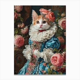 Rococo Style Painting Of Cat In Blue Royal Dress 1 Canvas Print