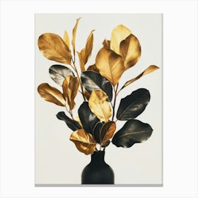 Gold Leaves In A Vase 3 Canvas Print