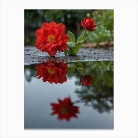 Red Flower In Puddle 1 Canvas Print