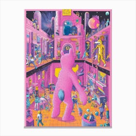 Pink Bear In A Pink Room Canvas Print