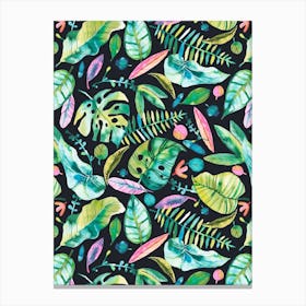 Tropical Leaves Green Pink Canvas Print