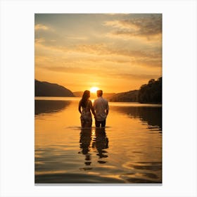 Sunset Couple In Water 1 Canvas Print