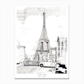 Paris Eiffel Tower Pen and Ink Cityscape Art Canvas Print