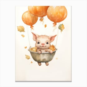 Tea Cup Pig Flying With Autumn Fall Pumpkins And Balloons Watercolour Nursery 4 Canvas Print