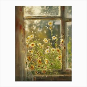 Marigold Flowers On A Cottage Window 1 Canvas Print