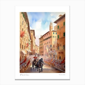Palio Di Siena, Tuscany, Italy 2 Watercolour Travel Poster Canvas Print