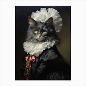 Rococo Style Painting Of A Black Cat 4 Canvas Print