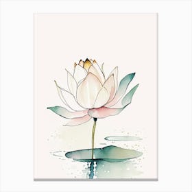 Blooming Lotus Flower In Lake Minimal Watercolour 2 Canvas Print