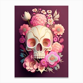Skull With Mandala 4 Patterns Pink Vintage Floral Canvas Print