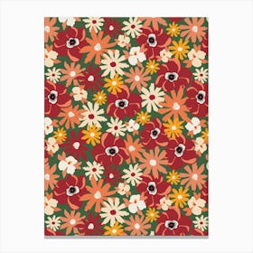 Late Summer Mixed Flowers On Dark Green Canvas Print