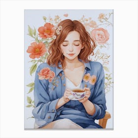 Girl Drinking Tea Canvas Print