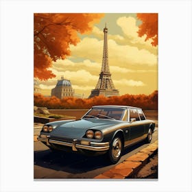 Vintage Paris Car under Eiffel Tower Canvas Print