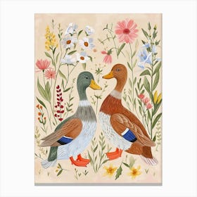 Folksy Floral Animal Drawing Duck 2 Canvas Print