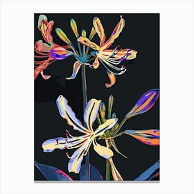 Neon Flowers On Black Agapanthus 4 Canvas Print