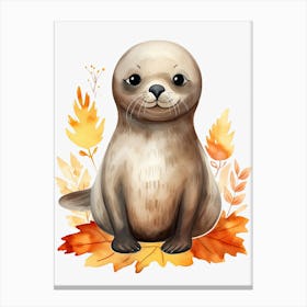 A Seal Watercolour In Autumn Colours 0 Canvas Print