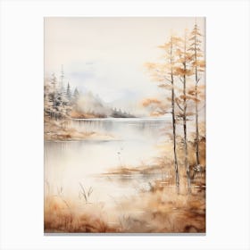Lake In The Woods In Autumn, Painting 42 Canvas Print