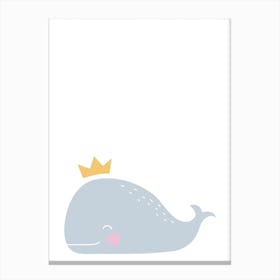 Scandi Blue Whale With Gold Crown Canvas Print