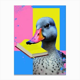 Vibrant Geometric Risograph Style Of A Duck With A Book 2 Canvas Print