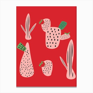 Mid Mod Cactus Red Canvas Print