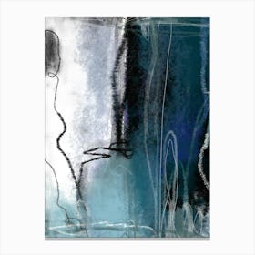 FOREVER BLUE - Blue illustration, tonal, white, black, Abstract Wall Art Canvas Print