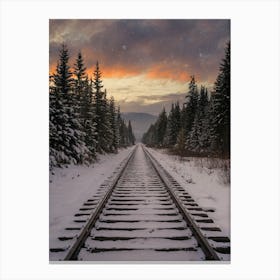 Train Tracks At Sunset Canvas Print