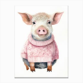 Baby Animal Watercolour Pig 1 Canvas Print