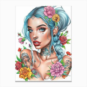 Tattooed Girl With Flowers 1 Canvas Print