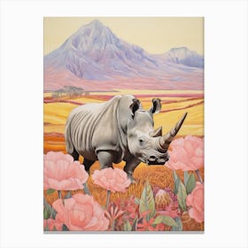 Rhino With Flowers & Plants 1 Canvas Print