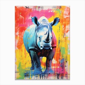 Rhino Colourful Screen Print Inspired 3 Canvas Print