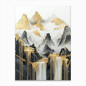 Annapurna's Golden Peaks - Marble Abstraction Canvas Print