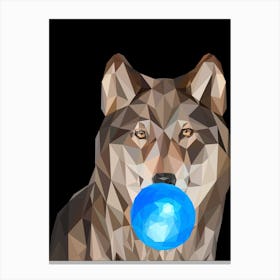 Wolf With Blue Ball Canvas Print