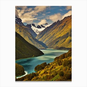 Fiordland National Park New Zealand Vintage Poster Canvas Print