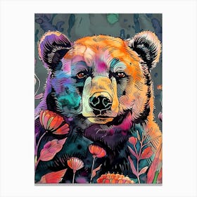 Bear In Flowers animal art Canvas Print